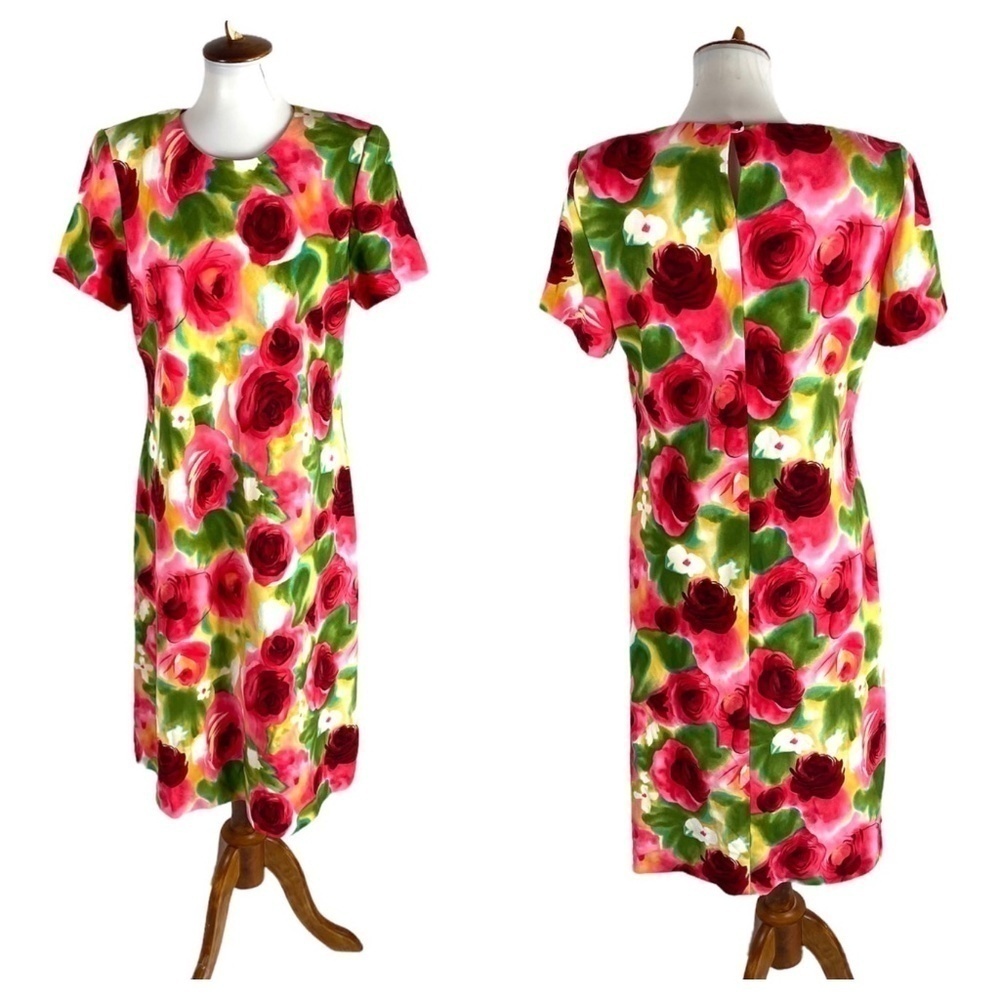 Leslie Fay Vintage Floral Roses Dress SZ 12P